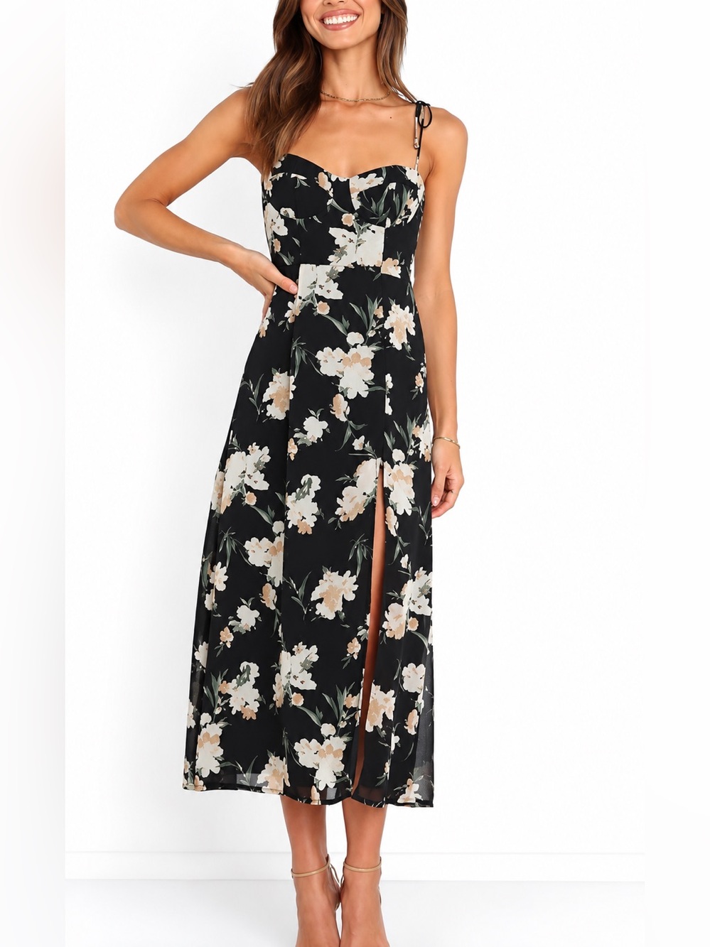 Petal & Pup NWT Meg black floral midi dress, size 2